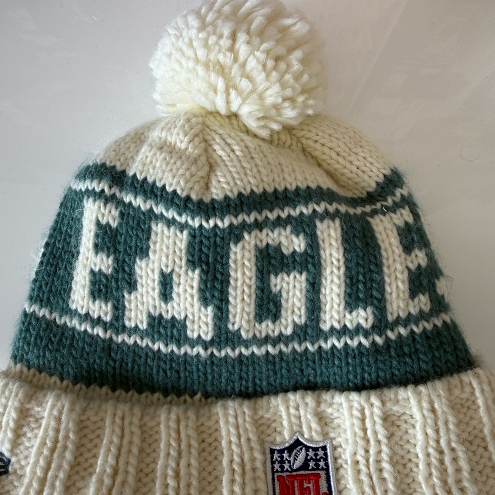 MLB Cream and Green Knit Beanie with Pom
